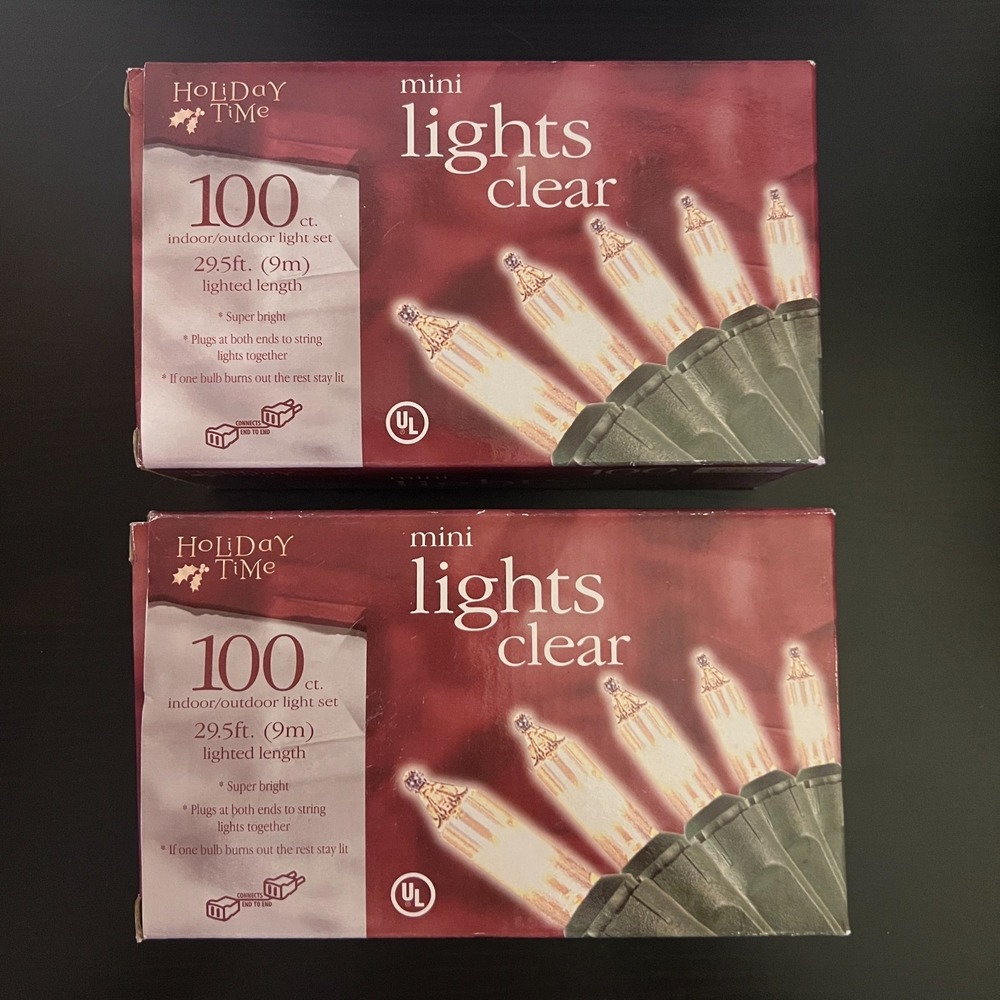 Lot of 2 Holiday Time Mini Lights Clear 100ct‎ 29.5 ft Indoor Outdoor - Picture 2 of 4